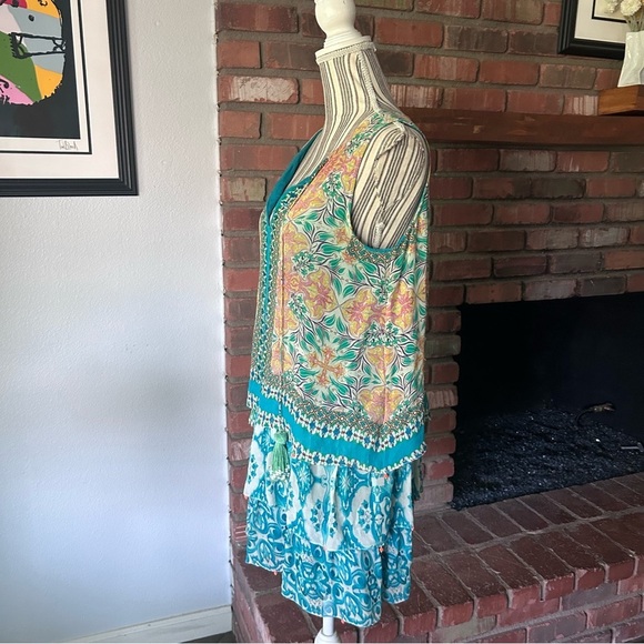 Anthropologie Hemant & Nandita Moana Silk Beaded Tiered Dress Sz S - Picture 5 of 10